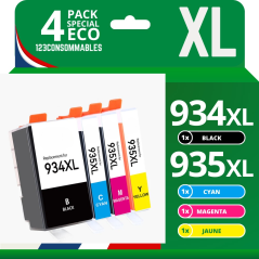 ✅ Pack 4 cartouches compatible HP 934XL/935XL couleur pack en stock