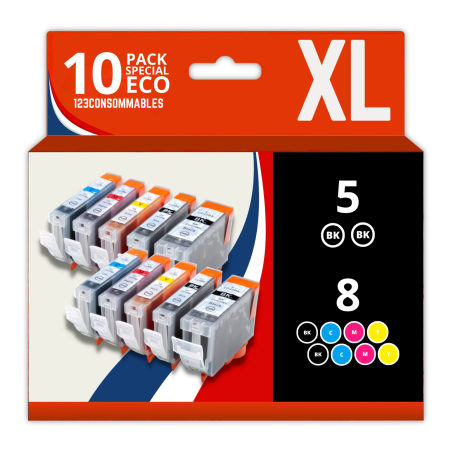 ✅ Pack 10 cartouches compatibles CANON PGI-5/CLI-8 couleur pack en stock