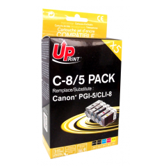 ✅ Pack UPrint compatible CANON PGI-5/CLI-8, 5 cartouches couleur BK+BK+C+M+Y en stock