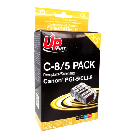 ✅ Pack UPrint compatible CANON PGI-5/CLI-8, 5 cartouches couleur BK+BK+C+M+Y en stock