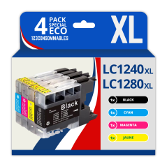 ✅ Pack compatible BROTHER LC1240/LC1280, 4 cartouches couleur pack en stock