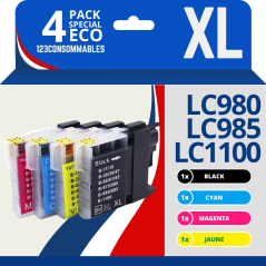 ✅ Pack compatible BROTHER LC980/LC985/LC1100, 4 cartouches couleur pack en stock