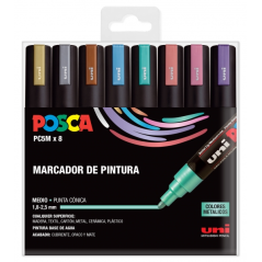 ✅ Posca PC-5M/8C Étui de 8 marqueurs peinture - Pointe ogive 1,8-2,5 mm - Encre à base d'eau - Résistant à l en stock