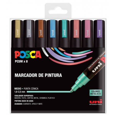 ✅ Posca PC-5M/8C Étui de 8 marqueurs peinture - Pointe ogive 1,8-2,5 mm - Encre à base d'eau - Résistant à l en stock