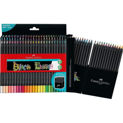 ✅ Faber-Castell Black Edition Pack de 50 Crayons de Couleur - Mine Super Douce - Bois Noir - Idéal pour Dessine en stock