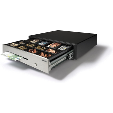 tiroir-caisse noir métal compartiments