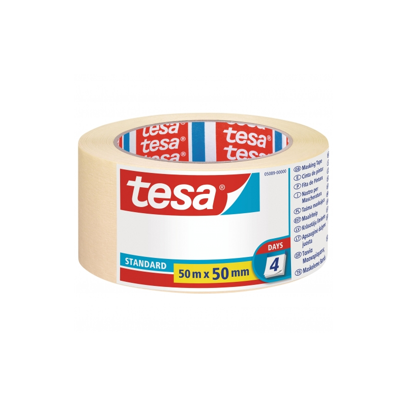Ruban adhésif pour peintre Tesa Standard 50 mm x 50 m - En papier - Sans solvant - Ne laisse aucun résidu