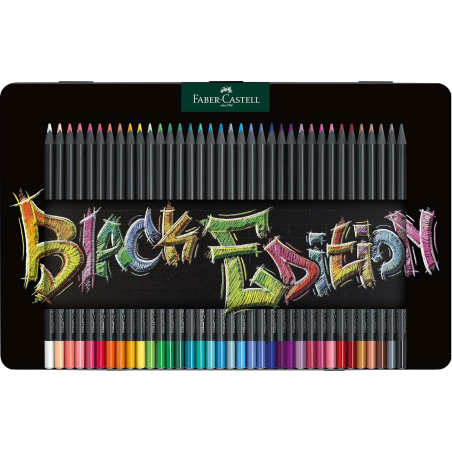 ✅ Faber-Castell Black Edition Boîte Métal de 36 Crayons de Couleur - Mine Super Douce - Bois Noir - Idéal pou en stock