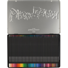 Faber-Castell Black Edition Boîte Métal de 36 Crayons de Couleur - Mine Super Douce - Bois Noir - Idéal pour Dessiner sur