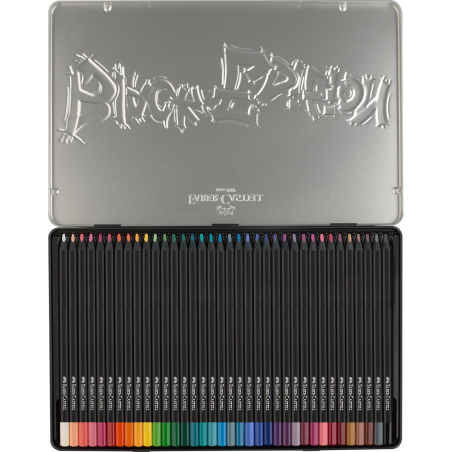 Faber-Castell Black Edition Boîte Métal de 36 Crayons de Couleur - Mine Super Douce - Bois Noir - Idéal pour Dessiner sur