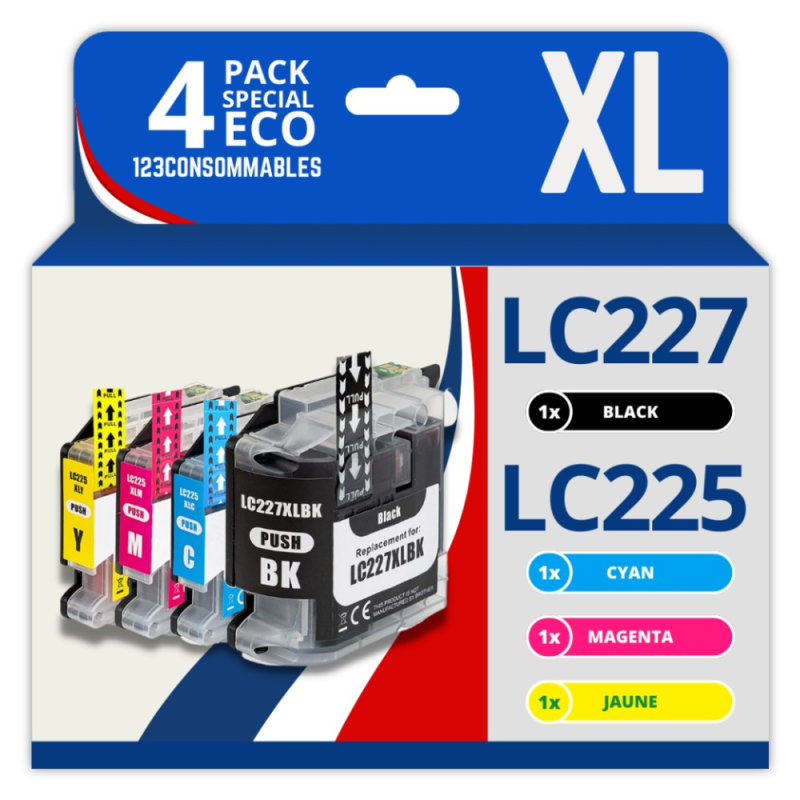 Pack 4 cartouche compatible BROTHER LC227XL, LC225XL