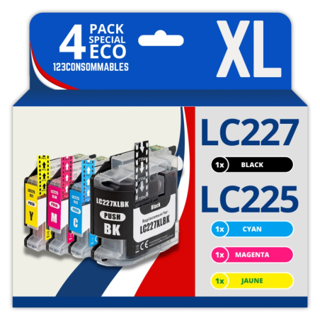 ✅ Pack 4 cartouche compatible BROTHER LC227XL, LC225XL couleur pack en stock