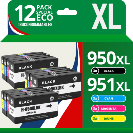 ✅ Pack 12 cartouches compatibles HP 950XL/951XL couleur pack en stock