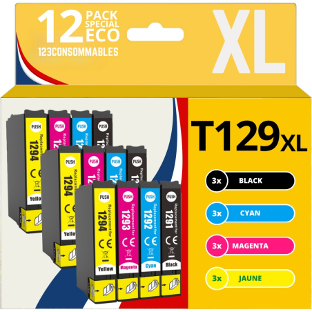 ✅ Pack 12 cartouches compatibles EPSON T129XL couleur pack en stock