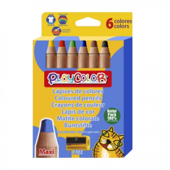 PlayColor Maxi Pack de 6 Crayons de Couleur à Pointe Épaisse + Taille-Taille - Trait Extra Lisse - Convient pour Papier