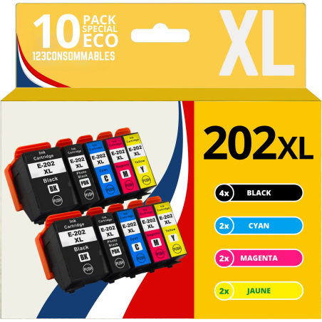 ✅ Pack compatible EPSON 202 XL 10 cartouches couleur pack en stock