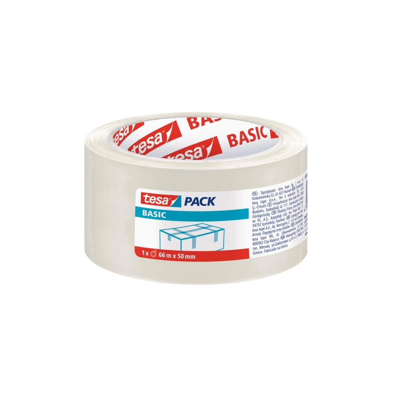 Tesa Basic Scellé d'emballage 50 mm x 66 mètres - En polypropylène - Adhésif écologique - Transparent
