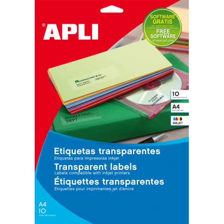Etiquettes transparentes permanentes Apli 99,1 x 38,1 mm 10 feuilles