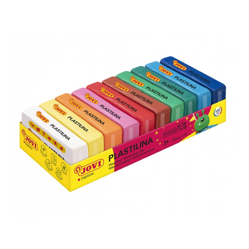 Jovi Pack de 10 Comprimés de Pâte à Modeler 50gr - 100% Végétale - Très Moulable - Ne Sèche Pas - Couleurs Miscibles - Couleurs