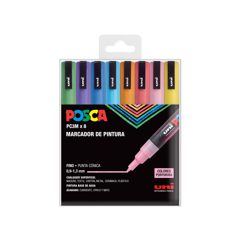 Posca PC-3M/8C Etui de 8 Marqueurs Peinture - Pointe Conique Polyester 0,9-1,3 mm - Encre à Base d'Eau - Résistant à la Lumière