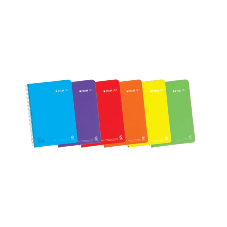 Enri Plus Pack de 5 Carnets Spirale Format Folio Carré 5x5mm - 80 Feuilles 90gr avec Marge - Couverture Plastique - Couleurs