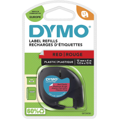 ✅ Dymo ruban LetraTag noir sur fond rouge 12 mm couleur Rouge/noir en stock