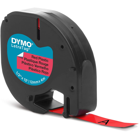 Dymo ruban LetraTag noir sur fond rouge 12 mm