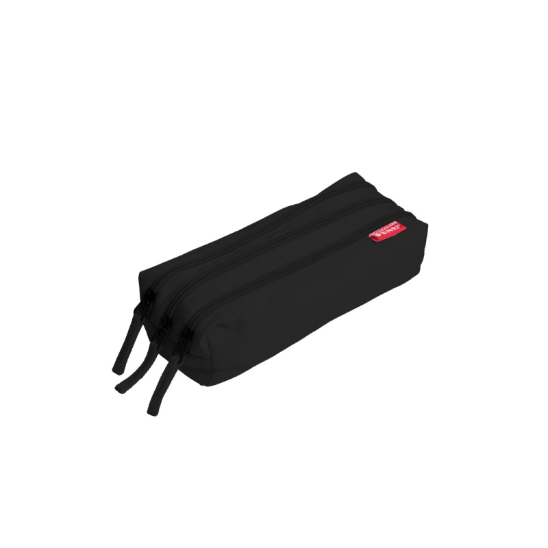 Trousse à crayons Enri avec 3 compartiments - Fermetures à glissière - Fabriquée en polyester - Couleur noire