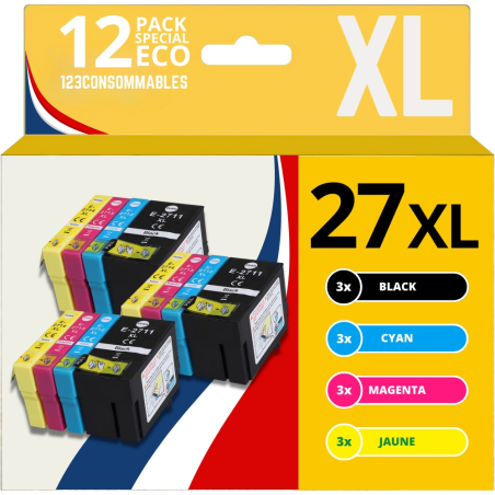 ✅ Pack compatible EPSON 27XL, 12 cartouches couleur pack en stock