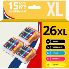 ✅ Pack compatible EPSON 26XL, 15 cartouches couleur pack en stock