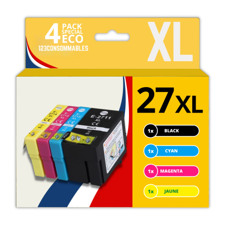 ✅ Pack compatible EPSON 27XL, 4 cartouches couleur pack en stock
