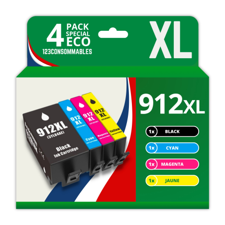 ✅ Pack 4 cartouches compatibles avec HP 912 XL couleur pack en stock