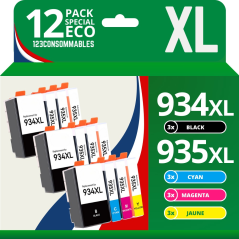 ✅ Pack 12 cartouches compatible HP 934XL/935XL couleur pack en stock