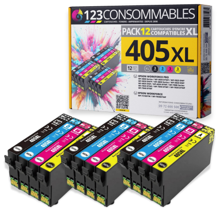 ✅ Pack compatible avec EPSON 405 XL 12 cartouches couleur pack en stock