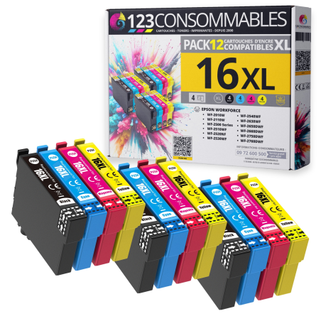 ✅ Pack 12 cartouches compatibles EPSON 16XL couleur pack en stock