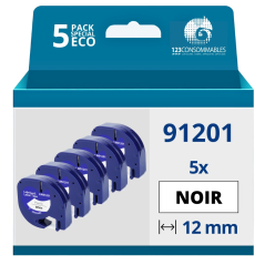 ✅ Pack de 5 Rubans compatible avec DYMO Letratag 91201 noir sur blanc couleur Noir/blanc en stock