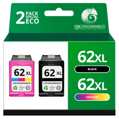 ✅ Pack 2 Cartouches compatibles HP 62 XL - SANS NIVEAU couleur pack en stock