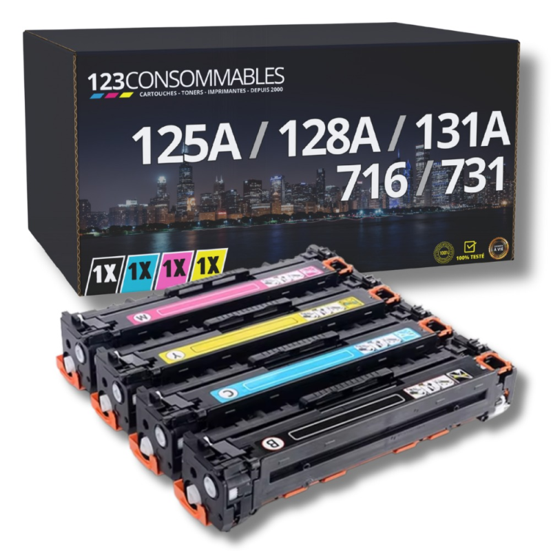 Pack de 4 toners compatible CANON 716/731 - HP 125A/128A/131A Pack de 4 toners compatible CANON 716/731 - HP 125A/128A/131A