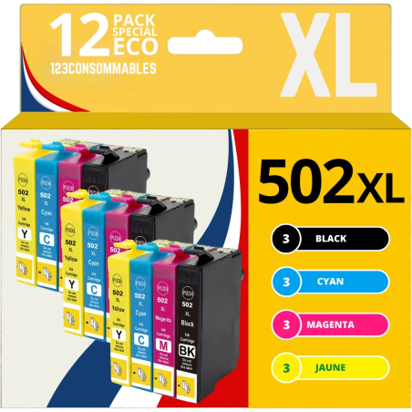 ✅ Pack 12 cartouches compatibles EPSON 502XL couleur pack en stock