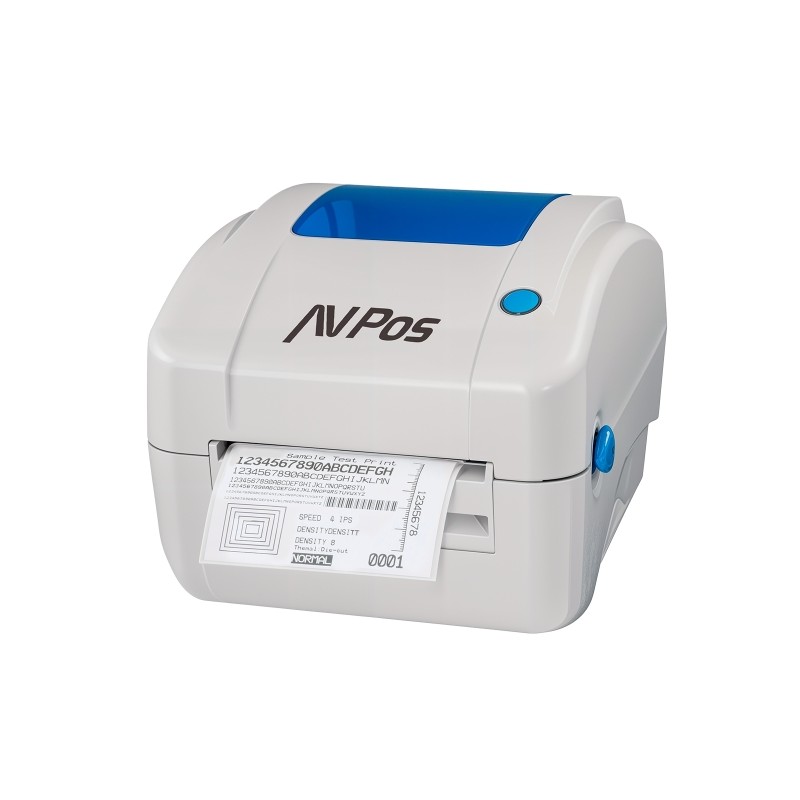 Imprimante d'étiquettes thermique AVPos E49 - Vitesse de 102 mm/s - Résolution 300 DPI - USB et LAN - Gris
