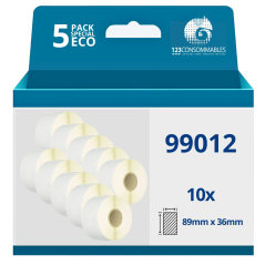 ✅ Pack de 10 rouleaux Etiquettes compatibles DYMO LABELWRITER 99012 - 89 x 36 mm - 2600 Etiquettes couleur Blanc en stock