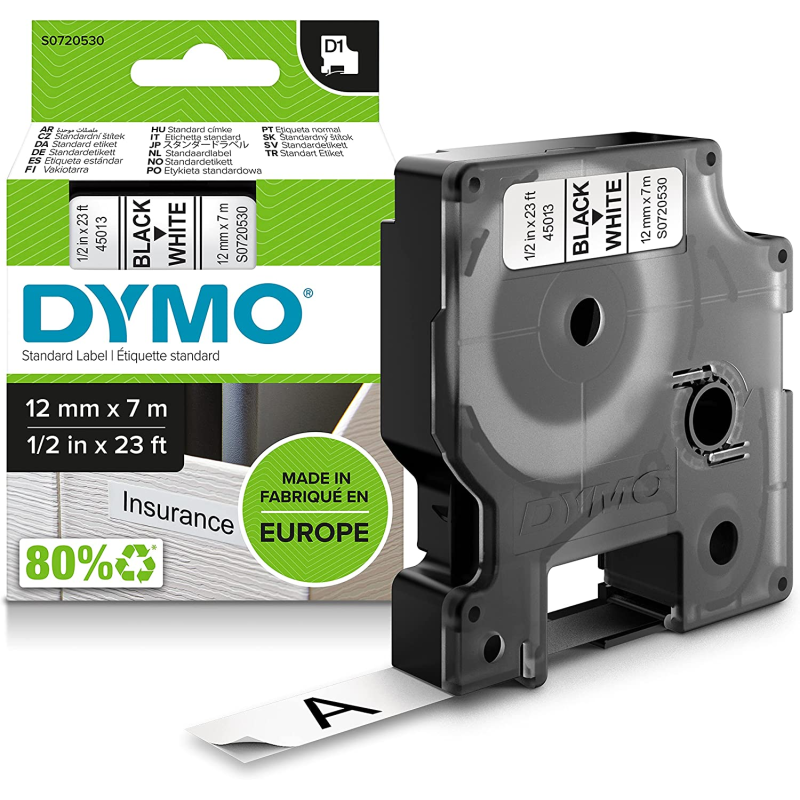 DYMO ruban D1 S0720530 (45013) Noir sur blanc 12 mm
