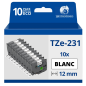 Pack de 10 Rubans adhésifs compatible avec Brother TZe-231- Texte noir sur fond blanc - Largeur 12 mm x 8 mètres Pack de 10 Rubans adhésifs compatible avec Brother TZe-231- Texte noir sur fond blanc - Largeur 12 mm x 8 mètres