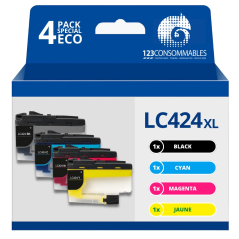 ✅ Pack compatible BROTHER LC424, 4 cartouches couleur pack en stock