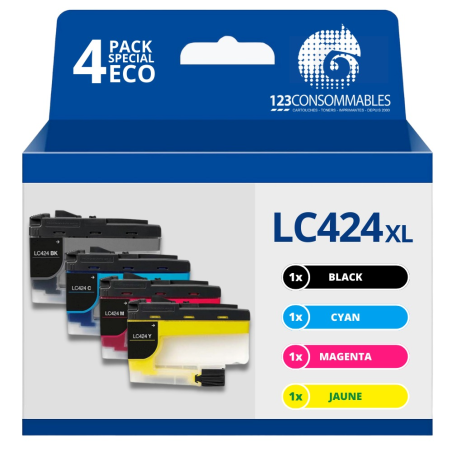 ✅ Pack compatible BROTHER LC424, 4 cartouches couleur pack en stock