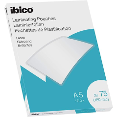 ✅ Ibico Gloss Pack de 100 Feuilles à Plastifier A5 150 Microns - Finition Brillante - Plastifie Papier, Photos, en stock