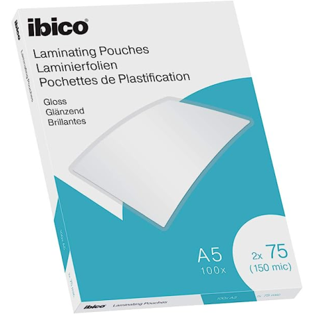 ✅ Ibico Gloss Pack de 100 Feuilles à Plastifier A5 150 Microns - Finition Brillante - Plastifie Papier, Photos, en stock
