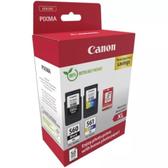 Canon PG560 XL Noir + CL561 XL Couleur, 2 cartouches + 50 feuilles de papier photo