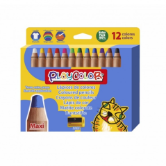 PlayColor Pack de 12 Crayons à Pointe Épaisse + Taille-Taille lisse