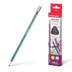LOT de 12 Erichkrause Sonata HB - Crayon graphite triangulaire avec gomme - Bois sélectionné - Dureté HB - Résistant aux chocs
